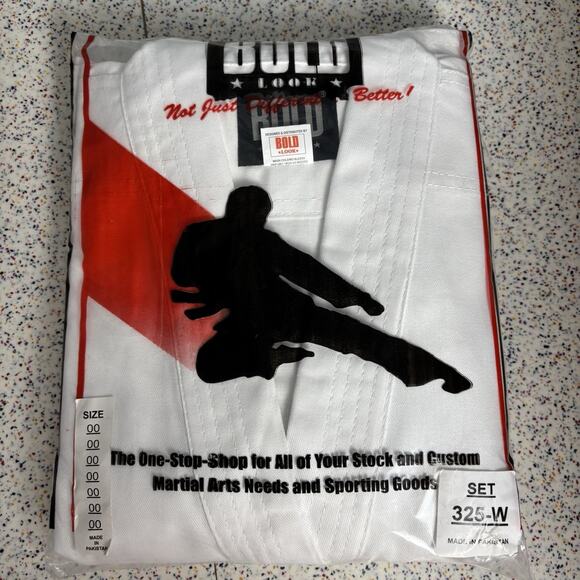 NWT Bold Look Karate Gi 7.5OZ MIDDLEWEIGHT TRADITIONAL SETS Size 00 White New - Picture 2 of 5